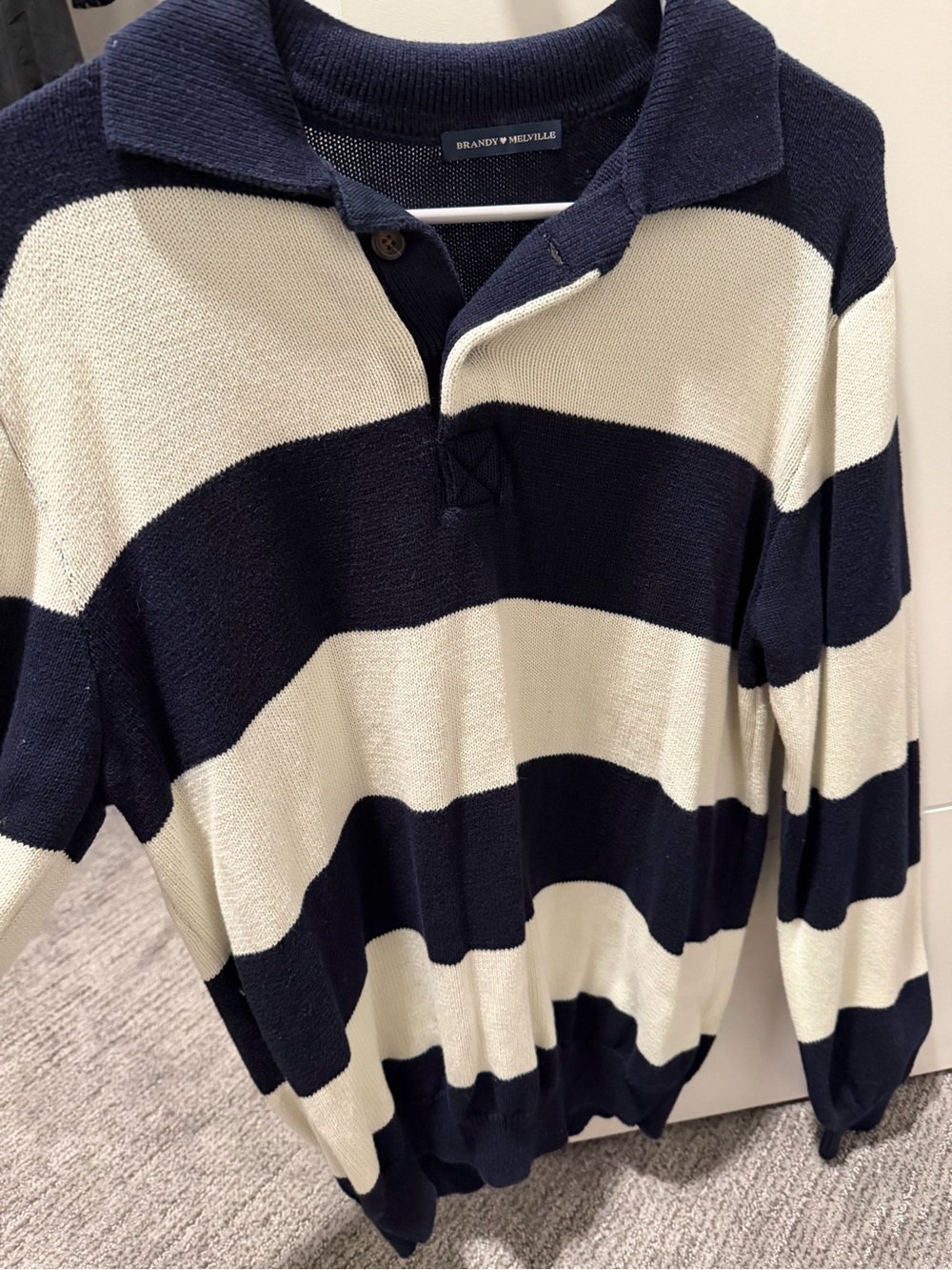 Brandy Melville Navy and Cream Striped Sweater